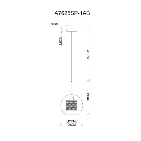 Схема с размерами Arte Lamp A7625SP-1AB