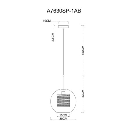 Схема с размерами Arte Lamp A7630SP-1AB