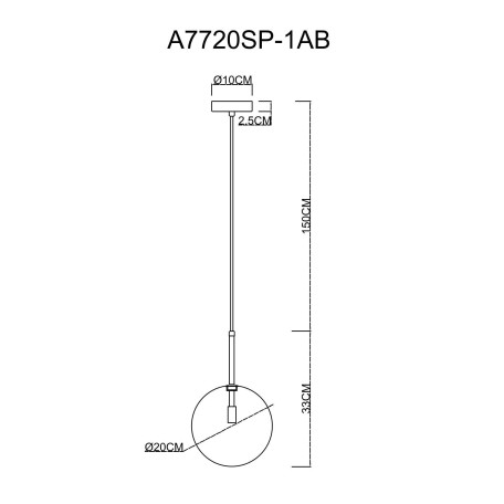 Схема с размерами Arte Lamp A7720SP-1AB