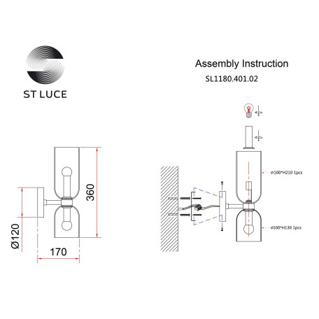 Схема с размерами ST Luce SL1180.401.02