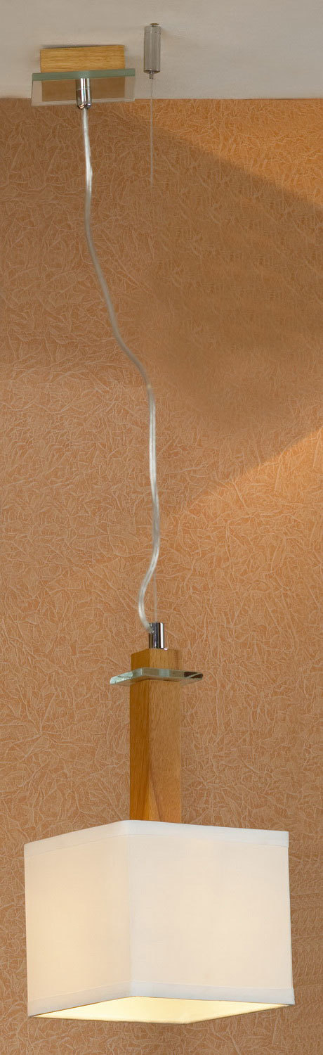 Подвесной светильник Lussole Montone LSF-2516-01, IP21, 1xE27x60W, коричневый, белый, дерево, стекло, текстиль - фото 1