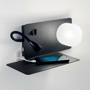 Настенный светильник с дополнительной подсветкой с полкой Ideal Lux BOOK-1 AP NERO 174808 (BOOK-1 AP2 NERO), 1xG9x28W + LED 3W 3000K 130lm, черный, белый, металл, стекло - миниатюра 2