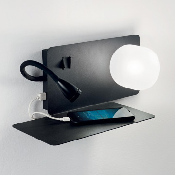 Настенный светильник с дополнительной подсветкой с полкой Ideal Lux BOOK-1 AP NERO 174808 (BOOK-1 AP2 NERO), 1xG9x28W + LED 3W 3000K 130lm, черный, белый, металл, стекло - миниатюра 3