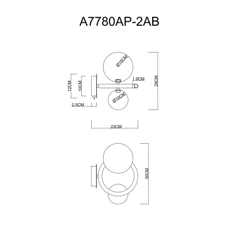 Схема с размерами Arte Lamp A7780AP-2AB