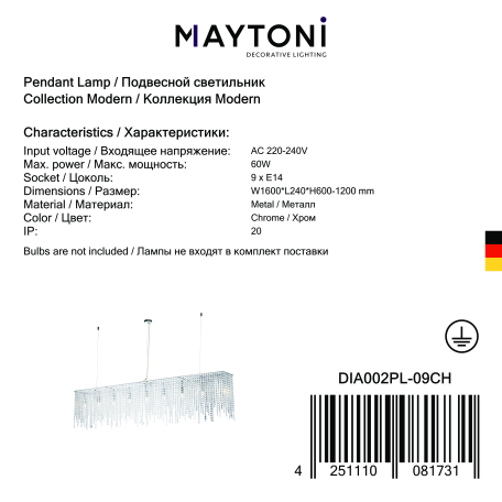 Подвесной светильник Maytoni Empress DIA002PL-09CH, 9xE14x60W - миниатюра 4