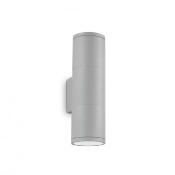 Настенный светильник Ideal Lux GUN AP2 SMALL GRIGIO 163628, IP44, 2xGU10x35W, серый, металл, стекло