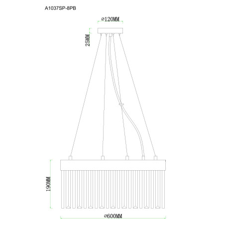 Схема с размерами Arte Lamp A1037SP-8PB