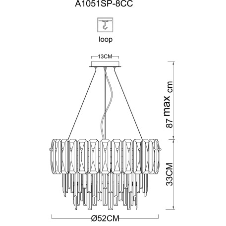 Схема с размерами Arte Lamp A1051SP-8CC