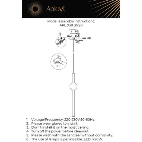 Подвесной светодиодный светильник Aployt Zhozefin APL.038.06.20, LED 20W 3000K 1100lm - миниатюра 9