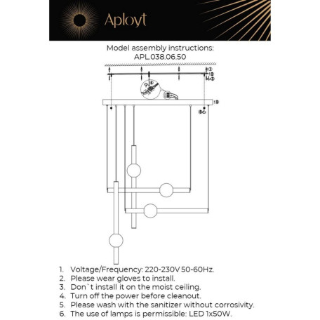 Подвесной светодиодный светильник Aployt Zhozefin APL.038.06.50, LED 50W 3000K 2750lm - миниатюра 7