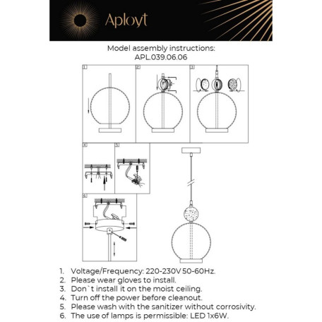 Подвесной светодиодный светильник Aployt Sara APL.039.06.06, LED 6W 3000K 330lm - миниатюра 6