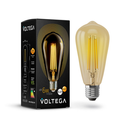 Филаментная светодиодная лампа Voltega Loft LED 5526 прямосторонняя груша E27 6W, 2800K (теплый) CRI80 220V, гарантия 3 года - миниатюра 2