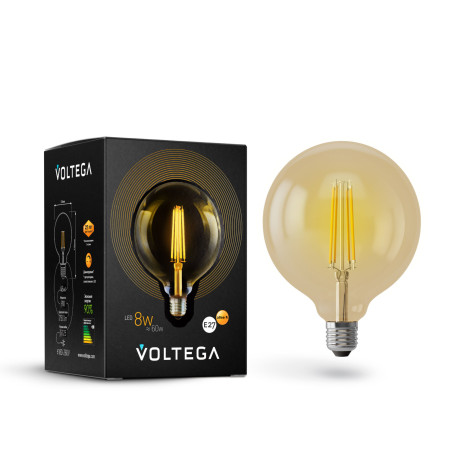 Филаментная светодиодная лампа Voltega Loft LED 6838 шар малый E27 8W, 2800K (теплый) CRI80 220V, диммируемая, гарантия 3 года