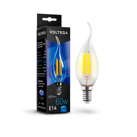 Филаментная светодиодная лампа Voltega Crystal 7018 свеча на ветру E14 6W, 4000K CRI80 220V, гарантия 3 года - миниатюра 2