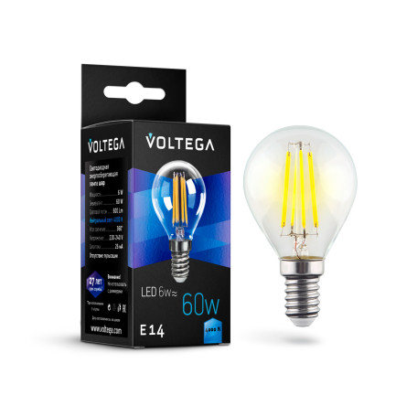 Филаментная светодиодная лампа Voltega Crystal 7022 шар малый E14 6W, 4000K CRI80 220V, гарантия 3 года - миниатюра 2