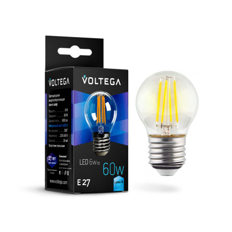 Филаментная светодиодная лампа Voltega Crystal 7024 шар малый E27 6W, 4000K CRI80 220V, гарантия 3 года - миниатюра 2