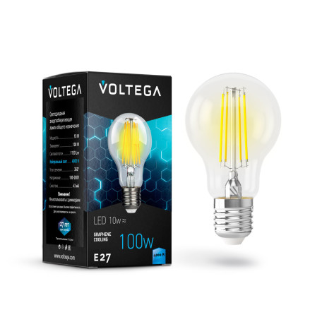 Филаментная светодиодная лампа Voltega Crystal 7101 груша E27 10W, 4000K CRI80 220V, гарантия 3 года