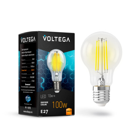 Филаментная светодиодная лампа Voltega Crystal 7102 груша E27 10W, 2800K (теплый) CRI80 220V, гарантия 3 года - миниатюра 2