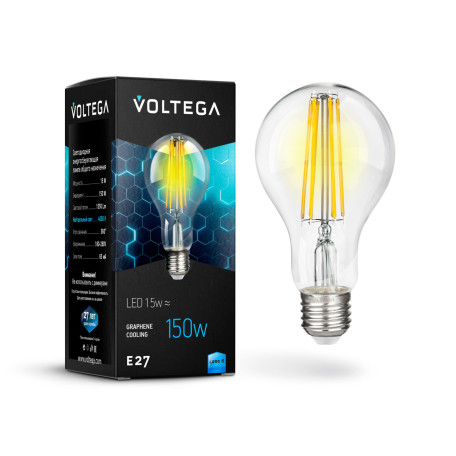 Филаментная светодиодная лампа Voltega Crystal 7103 груша E27 15W, 4000K CRI80 220V, гарантия 3 года
