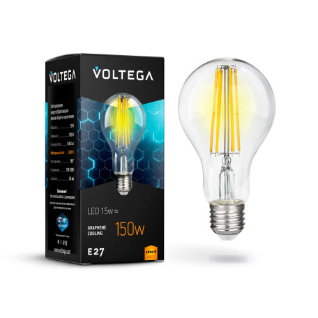 Филаментная светодиодная лампа Voltega Crystal 7104 груша E27 15W, 2800K (теплый) CRI80 220V, гарантия 3 года