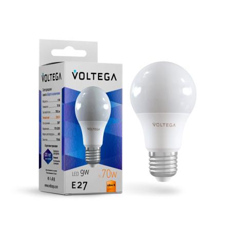 Светодиодная лампа Voltega Simple 8343 груша E27 9W, 2800K (теплый) CRI80 220V, гарантия 2 года