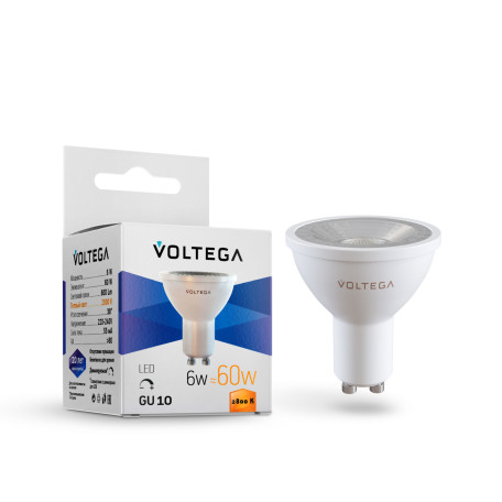 Светодиодная лампа Voltega VG2-S1GU10warm6W-D 7108 MR16 GU10 6W, 2800K (теплый) CRI80 220-240V, диммируемая, гарантия 2 года
