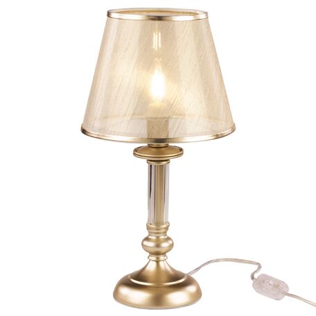 Настольная лампа Freya Ksenia FR2539TL-01G, 1xE14x40W, матовое золото с прозрачным, матовое золото, металл со стеклом, текстиль