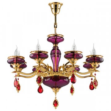 Подвесная люстра Lightstar Osgona Melagro 695082, 8xE14x60W, золото, фиолетовый, красный, металл со стеклом, хрусталь