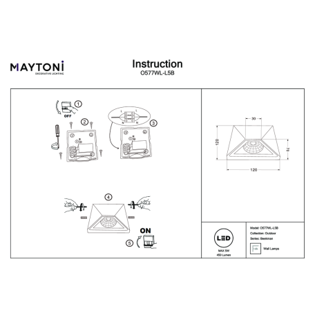 Схема с размерами Maytoni O577WL-L5B