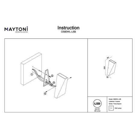 Схема с размерами Maytoni O580WL-L6B
