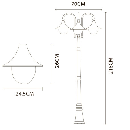 Схема с размерами Arte Lamp A1086PA-3BG