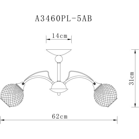 Схема с размерами Arte Lamp City A3461PL-5AB