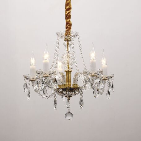 Подвесная люстра Favourite Monreal 1735-5P, 5xE14x40W, золото, прозрачный, стекло, хрусталь