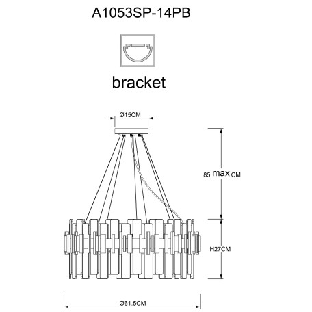 Схема с размерами Arte Lamp A1053SP-14PB