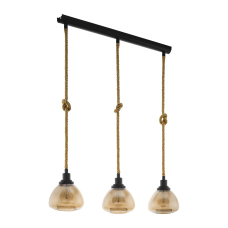 Подвесной светильник Eglo Trend & Vintage Vintage Rampside 43192, 3xE27x28W, черный, коричневый, янтарь, металл, канат, стекло