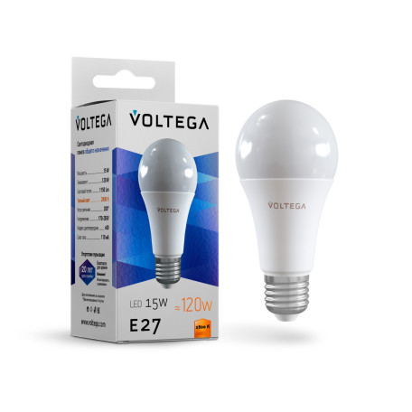 Светодиодная лампа Voltega Simple 7156 груша E27 15W, 2800K (теплый) CRI80 170-265V, гарантия 2 года - миниатюра 2