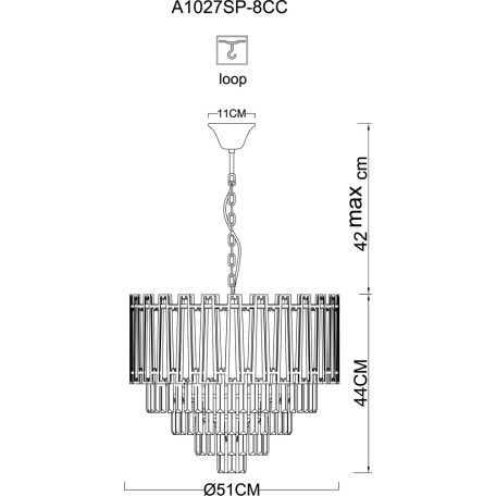 Схема с размерами Arte Lamp A1027SP-8CC