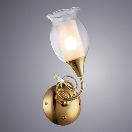 Бра Arte Lamp Mughetto A9289AP-1GO, 1xE14x40W, золото, белый, металл, стекло - миниатюра 1