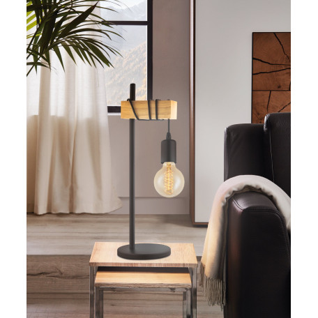 Настольная лампа Eglo Trend & Vintage Industrial Townshend 32918, 1xE27x60W, коричневый, черный, дерево - миниатюра 2