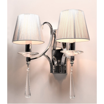 Настенный светильник Lumina Deco Venisia LDW 8035-2, 2xE14x40W, хром, серебро, прозрачный, металл со стеклом, текстиль, хрусталь - миниатюра 3