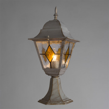 Садово-парковый светильник Arte Lamp Berlin A1014FN-1WG, IP44, 1xE27x75W, белый с золотой патиной, янтарь, прозрачный, металл, металл со стеклом - миниатюра 2