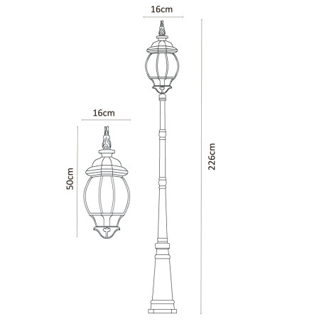 Схема с размерами Arte Lamp A1047PA-1BN