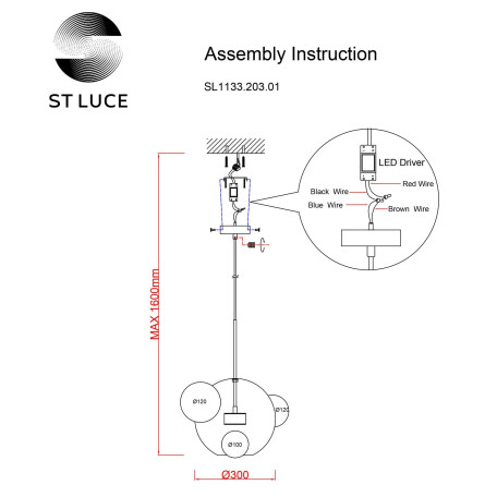 Схема с размерами ST Luce SL1133.203.01