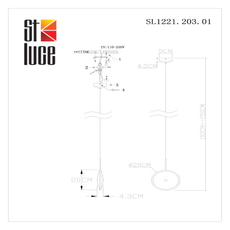 Схема с размерами ST Luce SL1221.203.01