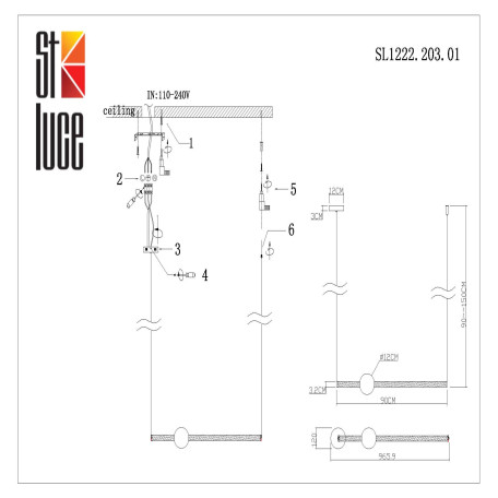 Схема с размерами ST Luce SL1222.203.01