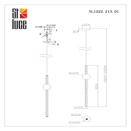 Схема с размерами ST Luce SL1222.213.01