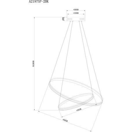 Схема с размерами Arte Lamp A2197SP-2BK