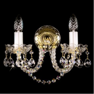 Бра Artglass KARIN II. FULL CUT ST DROPS US ATYP CE, 2xE14x40W, золото с прозрачным, золото с белым, прозрачный с золотом, прозрачный, стекло, хрусталь Artglass Crystal Exclusive
