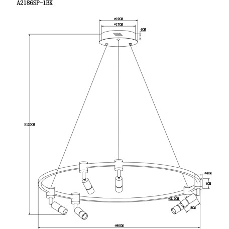 Схема с размерами Arte Lamp A2186SP-1BK