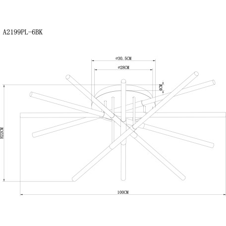Схема с размерами Arte Lamp A2199PL-6BK